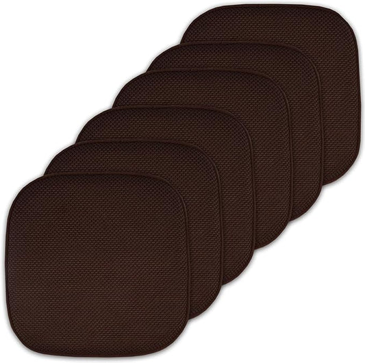 Sweet Home Collection Cushion Memory Foam Chair Pads Honeycomb Nonslip Back Seat Cover 16" x 16" Brown, Pack of 6