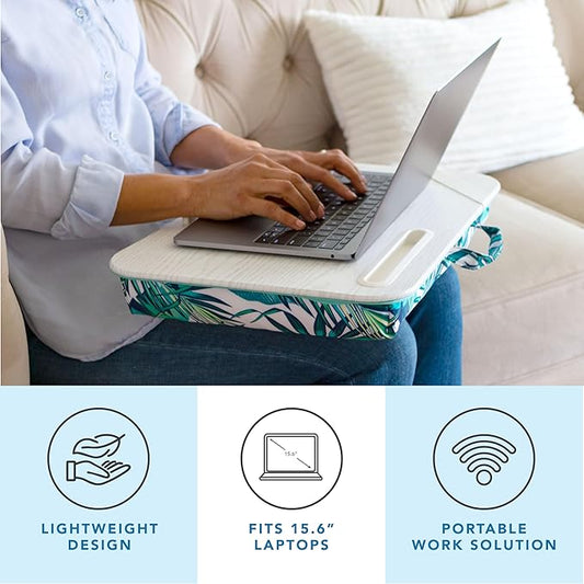 LAPGEAR Designer Lap Desk with Phone Holder and Device Ledge - Tropical Palm Leaves - Fits up to 15.6 Inch Laptops - Style No. 45427