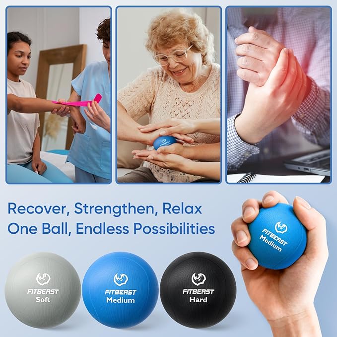 FitBeast Grip Strength Trainer, Finger Exerciser, Stress Balls for Adults 6-Piece Set, Hand Therapy for Strength, Recovery & Stress Relief, Forearm Strengthener for Men, Women & Seniors