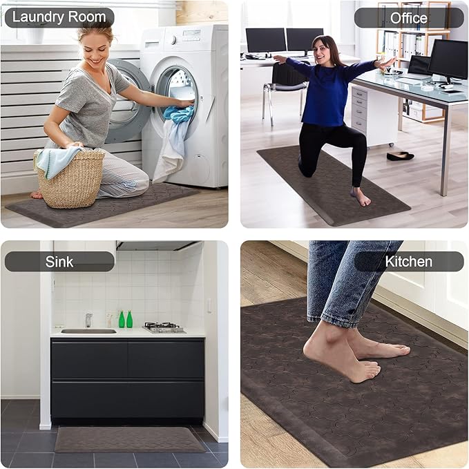HEBE Oversized Kitchen Mat Cushioned Anti Fatigue Comfort Floor Mat 17.3"x48" Waterproof Non Slip Kitchen Rug Runner Laundry Room Rug Floor Carpet Heavy Duty Comfort Standing Mat Pads,Brown