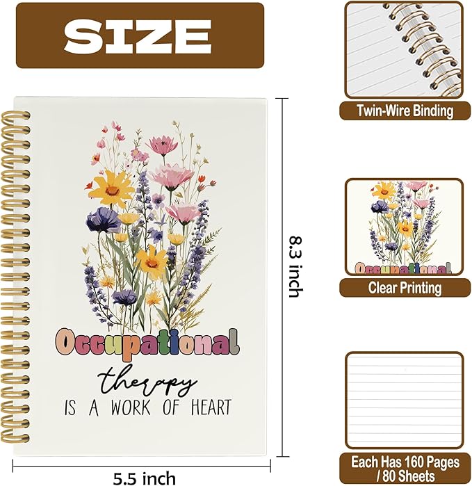 CUANFDDSF Occupational Therapy Gifts Notebook, Floral Therapy Journal Notebooks for Women, Occupational Therapist OT Gifts for Women,Writing Pads，Hardcover Spiral Notebook 5.5x8.3 Inch