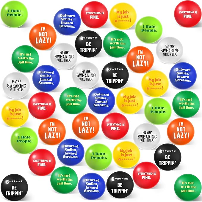 Blulu 48 Pcs Funny Humor Stress Balls Bulk 1.57" Humor Quotes Stress Relief Ball, Everything is Fine, Outward Smiles Inward Screams, Employees Gag Gifts for Adults Coworker Employee Team