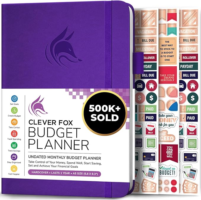 Clever Fox Budget Planner - Expense Tracker Notebook. Monthly Budgeting Organizer, Finance Logbook & Accounts Book, Bill Tracker, A5 (Purple)