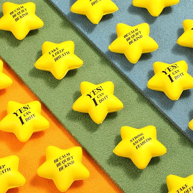 Kasyat 20 Pcs Star Stress Balls - 2.16" Motivational Squeeze Toys for Adults, Teens, Students & Party Favors