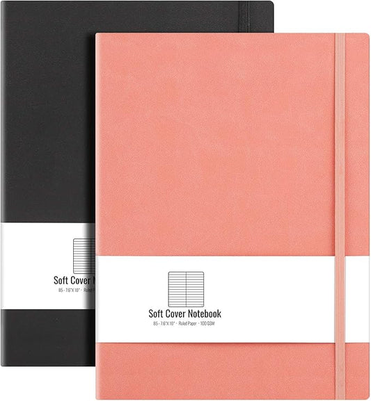 B5 College Ruled Notebook Softcover Journals (2-Pack)- AHGXG Large Composition Notebook 7.6 x 10 inch with Thick 100gsm Lined Paper, Total 408 Numbered Pages, Black Pink