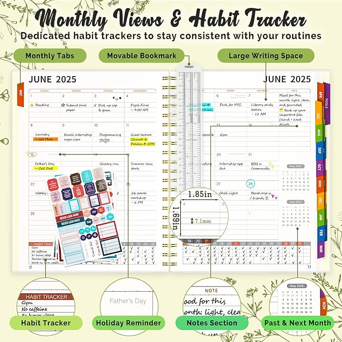 Jun 2025-Dec 2026 Academic Monthly Weekly Daily Planner for School, 19 Months Calendar 25-26 Planning Book with Colorful Tabs, 8.5" x 11" Mid Year College Organizer for Student Teacher (Beige)