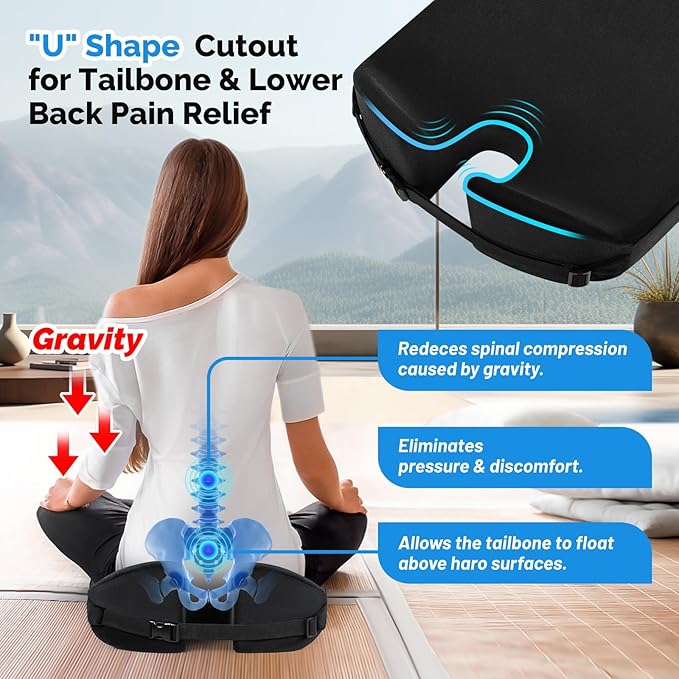 Large Memory Seat Cushion,Car Seat Cushion are Used to Relieve Sciatica, Suitable for Offices, Cars, Wheelchairs, Multi-Purpose (Black Flannel)