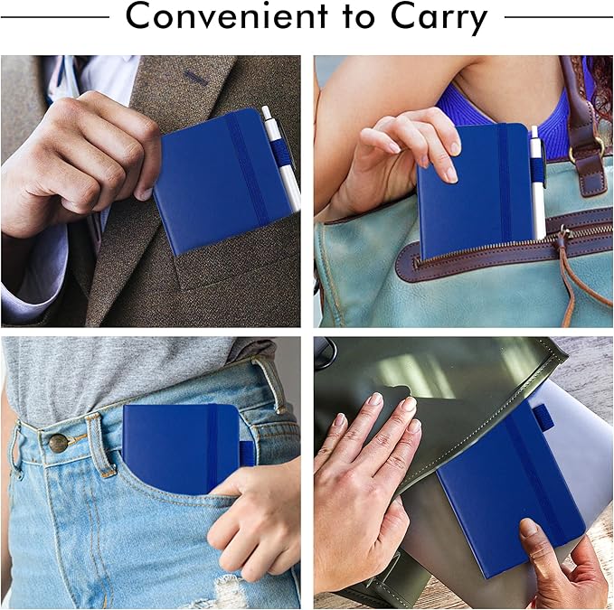 feela 15 Pack Pocket Small Notebooks Bulk, Mini Cute Notepads Hardcover College Ruled Lined Journals with Pen Holder for School Business Memos, with 15 Black Pens, 3.5”x 5.5”, A6, Navy
