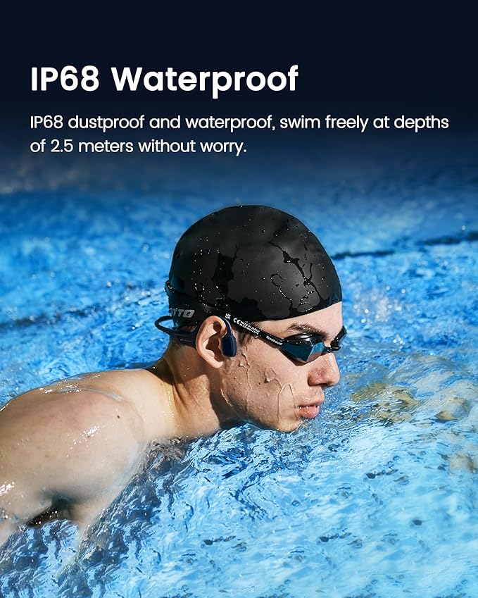 HaptiFit Terra Advanced Smart Sports Wearable, Open Ear Bluetooth Bone Conduction Headphones with Mic and 32GB MP3, Waterproof Wireless Earphones for Workouts, Swimming and Running, Blue