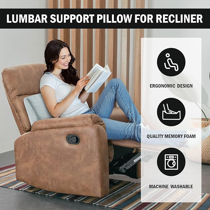 HOMBYS Lumbar Support Pillow for Recliner Chair, Memory Foam Back Support Cushion for Elderly,Extra Large Lumbar Support Pillow,Thick Backrest for Home Reading (Light Grey, 20“x13.5"x5")