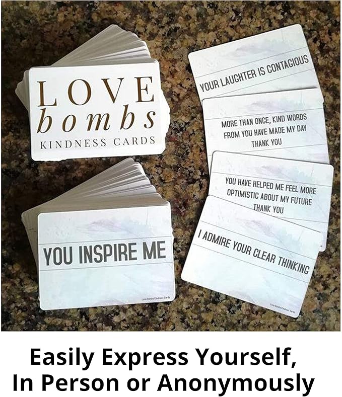 Better Me Love Bombs Kindness Cards – 111 Appreciation & Gratitude Cards, Love Notes for Him & Her, Just Because Gifts, Perfect for Valentine's Day (White & Gold)