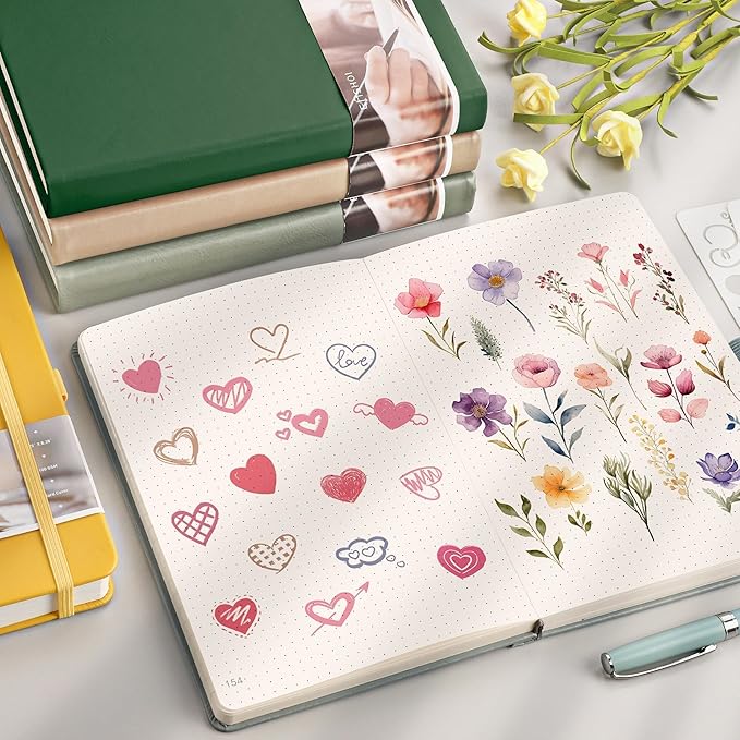 EMSHO A5 Hardcover Leather Dotted Journal - 320 Page Dot Grid Notebook for Women & Men, 100GSM Thick Paper, Ideal for Bullet Journaling, Work Notes, Sketching, Diary, School & Travel-Dark green