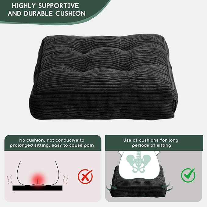 HIGOGOGO Tufted Corduroy Recliner Seat Cushion for Elderly, High Density Foam Large Square Seat Cushion for Recliner Chair, Floor Pillow, Office Chair, Car, No Pressure on Thighs, 20x20x4