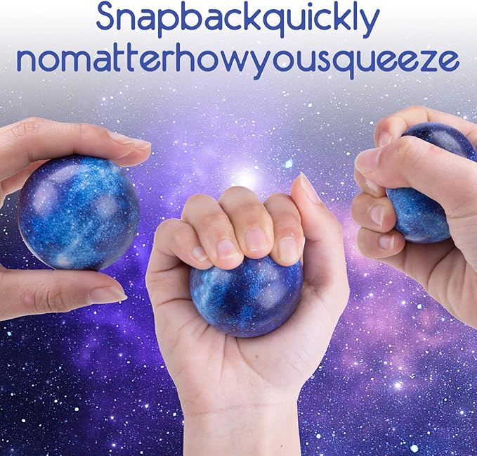 AMOR PRESENT 12PCS Space Party Favors, 2 Inch Galaxy Stress Balls Mini Foam Squeeze Squishies Toys for Stress Relief Outer Space Astronaut Party Class Reward