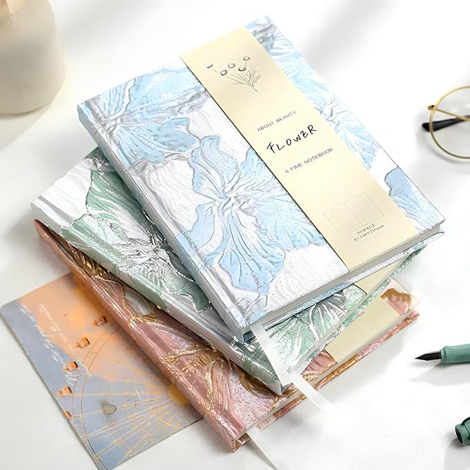 Hardcover Journal, Flower Notebook, A5, 6x8, Lined Pages, Lay-flat, Beautiful Journal for Women, Lily Flower, Blue Journal for Writing, Personal Notebook, Dream Journal, Self Care Journal
