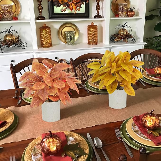 2PCS Fall Artificial Potted Plants Small Plastic Eucalyptus Plants Fall Decorations for Home Autumn Office Desk Farmhouse Room Decor