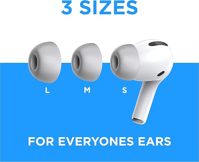 Foam Masters Memory Foam Ear Tips for AirPods Pro 1st & 2nd Gen | Comfortable | Secure | Better Noise Cancellation | Version 3.0 Replacement Buds (Small, Med, Large - 3 Pairs, Gray)