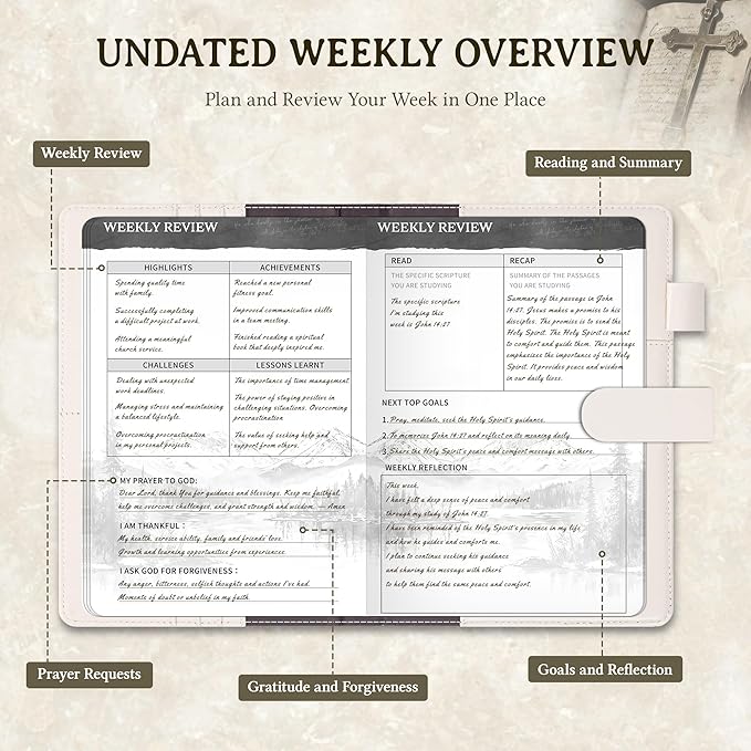 Ospelelf Faux Leather Christian Bible Study Journal for Women, Daily Inspirational Planner Notebook, Mental Health Journal Stress Relief, Undated 3 Month, Beige