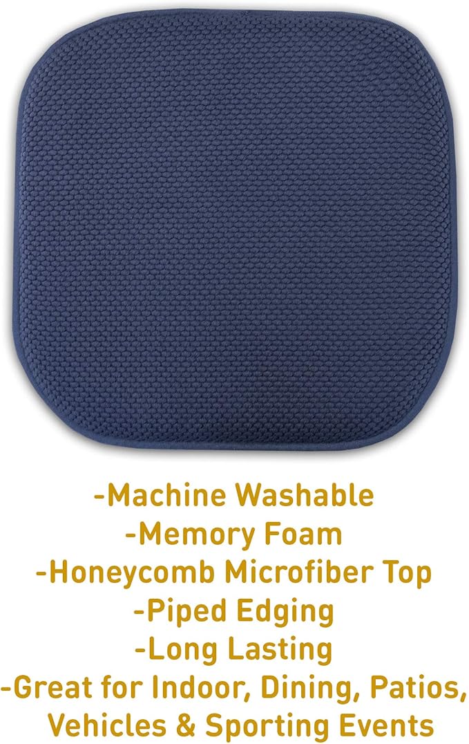 Sweet Home Collection Memory Foam Chair Cushion Honeycomb Pattern Solid Color Slip Non Skid Rubber Back Ultimate Comfort and Softness Rounded Square 16" x 16" Seat Cover, 12 Pack, Navy Blue