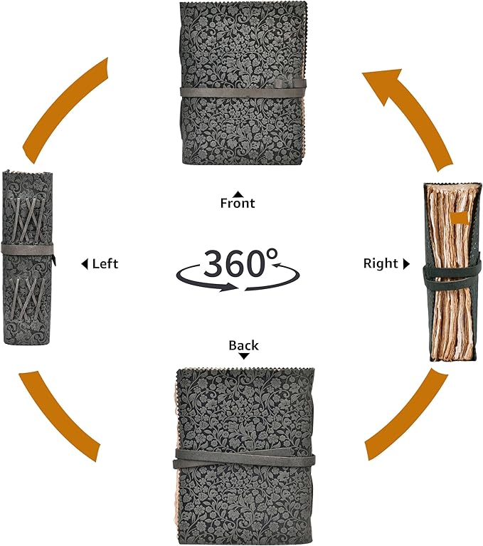 LEATHER VILLAGE Leather Bound Floral Embossed Journal for Women Men - 200 Pages, 8”X6”(A5), Black - Book of Shadows, Vintage Blank Paper Travel Diary, Notebook for Writing, Drawing, Sketchbook