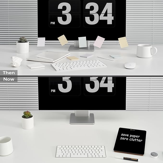 Desktop Black Glass Dry Erase Whiteboard with Reversible Wood Stand, Small Portable White Board Easel for Desk, Reusable Desk Notepad 9.5"x6.7" for Office, Home, School, Marker&Eraser Included, Yeoux