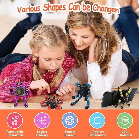 12 Pack Funny Sensory Fidget Toys,Deformable Chain DIY Robot Spinners Fingertip Stress Relief Gyro Toy Birthday Gifts Christmas Goodie Bag Stuffers Classroom Prizes Party Favors for Kids Adults