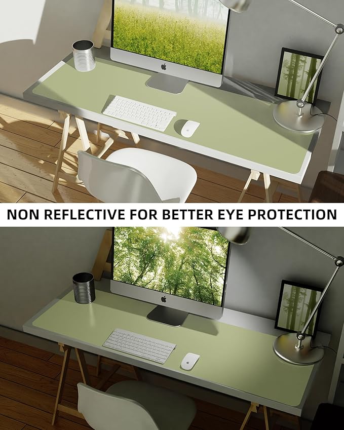 AFIING Leather Desk Pad Protector,Mouse Pad,Office Desk Mat, Non-Slip PU Leather Desk Blotter,Large Desk mat,Waterproof Keyboard mat for Office/Home/Decor (Olive Green,55"" x 17"")