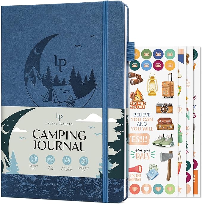 Legend Camping Journal – Hardcover Camper & RV Trip Planner – Notebook to Plan Travel & Camp Adventures with Packing Checklist, Meal Plan & Camping Bucket List – 30 Trips, 7" x 10" (Smoke Blue)
