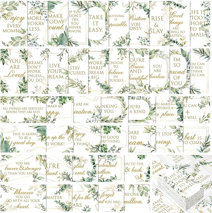 Jinei 300 Inspirational Affirmation Cards Positive Motivational Cards Small Mini Encouragement Quotes for Women Church End of the Year Teacher Gifts(Eucalyptus)
