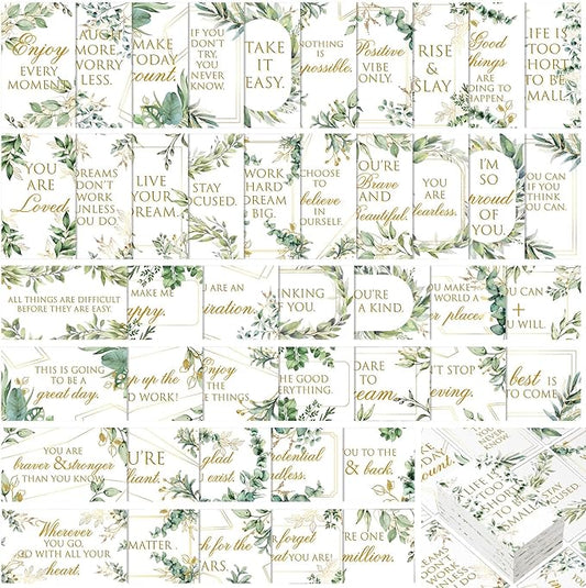 Jinei 300 Inspirational Affirmation Cards Positive Motivational Cards Small Mini Encouragement Quotes for Women Church End of the Year Teacher Gifts(Eucalyptus)