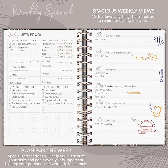 PLANBERRY Weekly Planner Premium – Undated Life Organizer & Budget Planner – Time Management, Goal Setting, to-Do List, Work-Life Balance & Habit Tracker – 6.9″ x 8.5″ (Onyx Black)