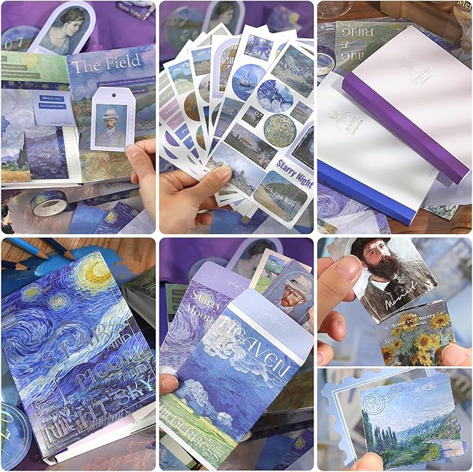 Scrapbook Supplies Kit, Vintage Oil Painting Journaling Supplies for Junk Journal, Aesthetic Scrapbook Kit with Scrapbook Paper Stickers Tapes, Art Craft DIY Gifts for Adult Teen Girls, Starry Night