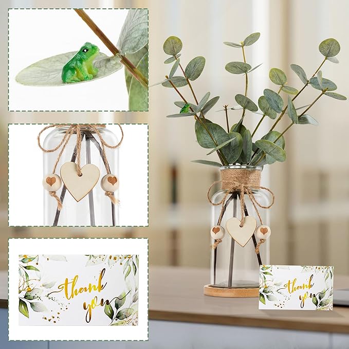 Artificial Eucalyptus Greenery Stems in Glass Vase,15" Doule Side 3D Fake Plants Eucalyptus Leaves faux Greenery for Centerpiece Table Decorations Home Room Decor office Desk Green Decor (Clear)