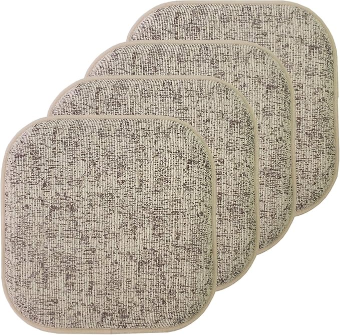 Sweet Home Collection Chair Cushion Memory Foam Pads Honeycomb Pattern Slip Non Skid Rubber Back Rounded Square 16" x 16" Seat Cover, 4 Pack, Broadway Chocolate/Cream