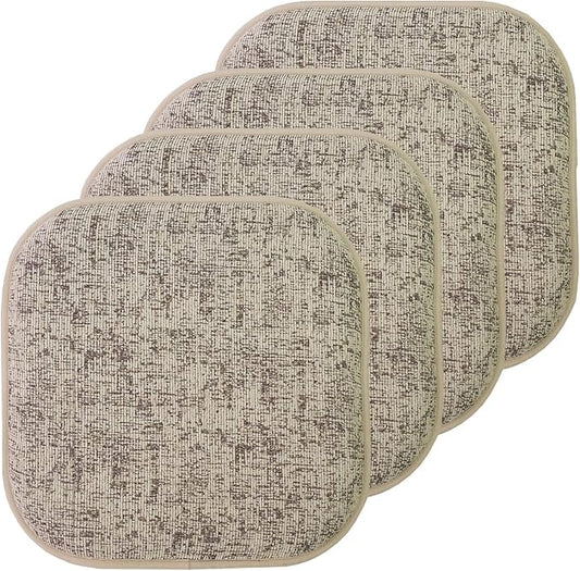 Sweet Home Collection Chair Cushion Memory Foam Pads Honeycomb Pattern Slip Non Skid Rubber Back Rounded Square 16" x 16" Seat Cover, 4 Pack, Broadway Chocolate/Cream