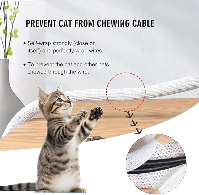 25ft - 1/2 inch Cord Protector Cable Sleeve Split Wire Loom Tubing for Power Cord Audio USB Cable, Cord Sleeve Cable Management for TV Computer, Cord Protectors from Pets Chewing, White