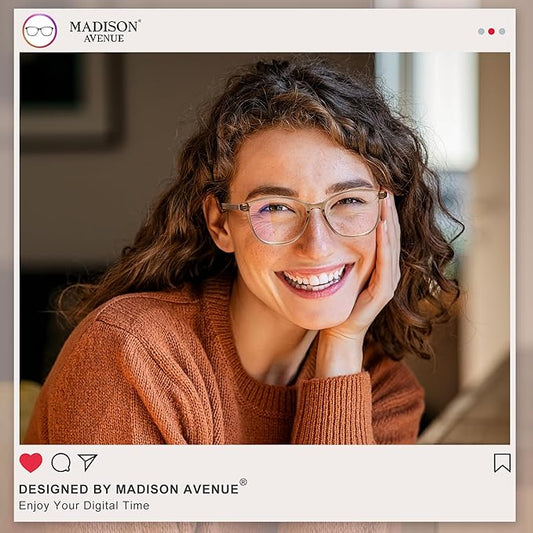 Madison Avenue Blue Light Blocking Glasses Anti Eyestrain UV Glare Blue Light Glasses for Women with Case, TV Phone Computer Gaming Eyeglasses (Coffee Brown)