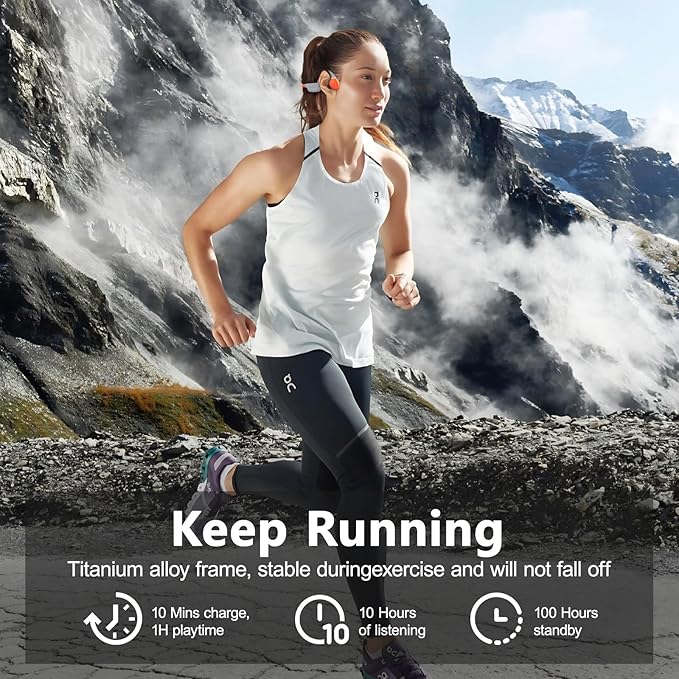 Swimming Headphones, Bone Conduction Sports Headphones, IP68 Waterproof with MP3 Mode 32GB Memory, Bluetooth 5.4 Open Ear Headphones with Mic, 10 Hours Playtime for Swimming, Wilderness, Running