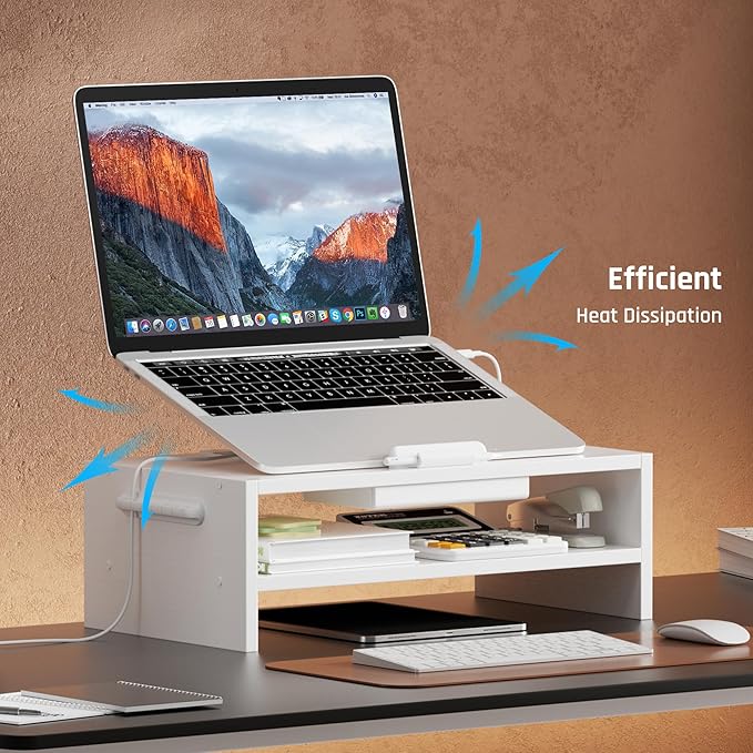 Adjustable Wood Laptop Stand, Ergonomic Height Angles Computer Stand, Riser Holder Notebook Stand for Desk Compatible with Air, Pro, Dell, HP, Lenovo More 10-17.3" Laptops, White