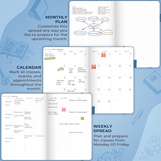 Clever Fox Teacher Planner – School Year Planner with Calendars & Lesson Plans – Book for Classroom & Homeschool Organization, A4 (Mystic Blue)