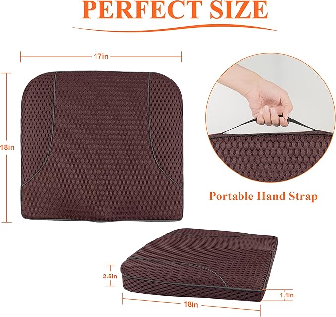 kingphenix Premium Car Seat Cushion, Memory Foam Driver Seat Cushion to Improve Driving View- Coccyx & Lower Back Pain Relief - Seat Cushion for Car, Truck, Office Chair (4D Mesh Brown)
