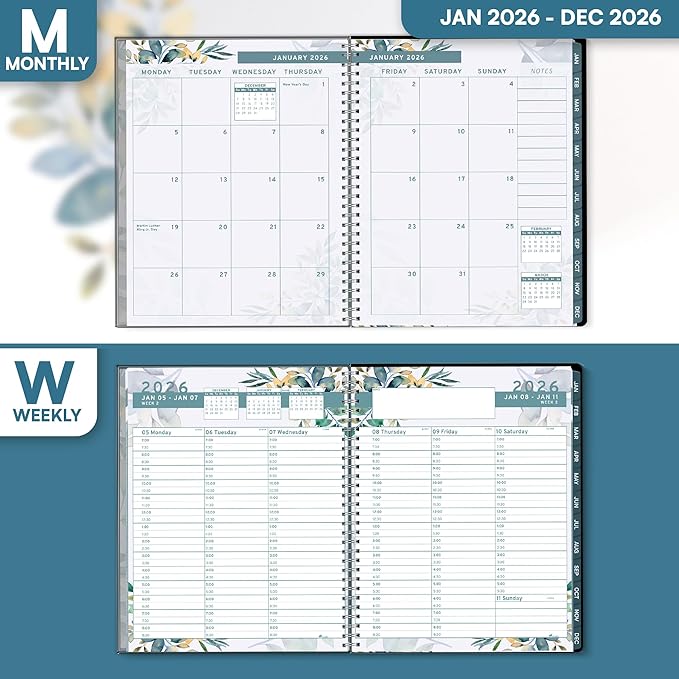 Ensight 2026 Appointment Book and Planner Ensight 6.5 x 8.5 inches Large Tabbed Daily Hourly Weekly Planner Calendar Schedule Book 30 Minute time Slots Jan 2026 Dec 2026 Floral