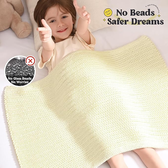 Guohaoi Knitted Weighted Lap Pad (Cream 20"x30" 2lbs) No Beads Cooling Weighted Blanket Kids for Nap, Breathable Chunky Knit Blanket, Small Throw Blanket for Travel Indoor Outdoor