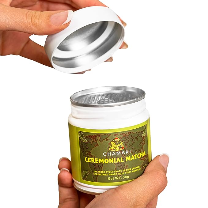 Chamaki Ceremonial Matcha Powder-First Harvest Japanese Style -Shade Grown Organic Premium Grade 1oz/30g Tin Ready for baking and Latte Authentic Japanese Style Matcha green tea Powder (30g)