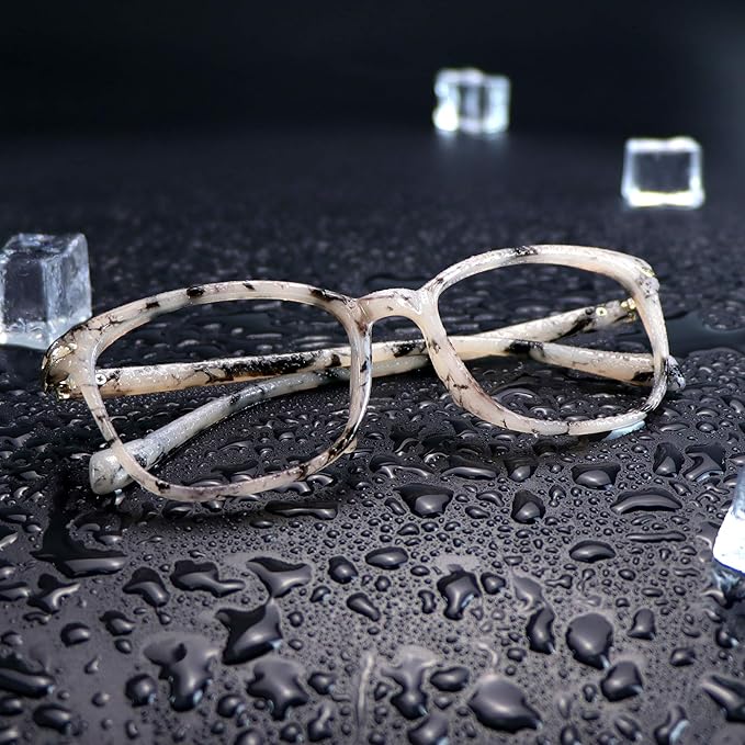 VisionGlobal Blue Light Blocking Glasses for Women, Anti Eyestrain, Computer Reading, TV Glasses, Stylish Square Frame, Anti Glare(Marble,+0.50 Magnification)