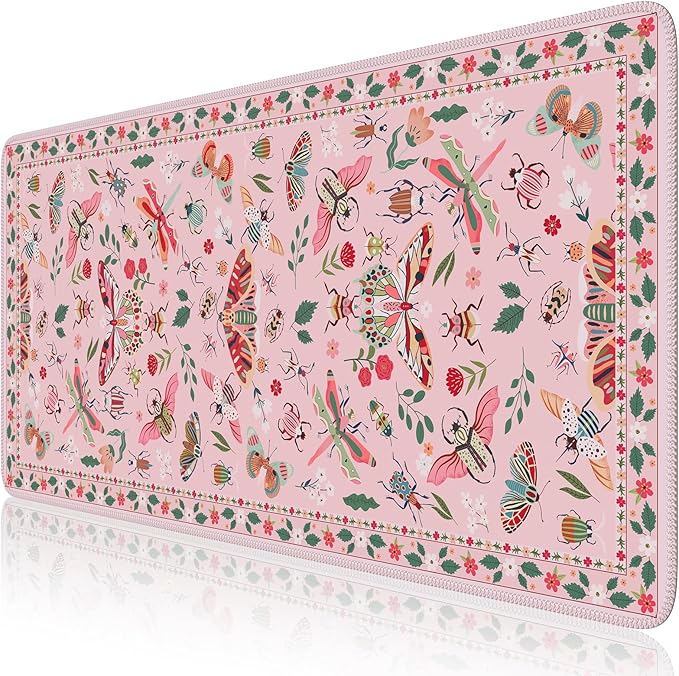 iCasso Pink Desk Pad Mat, XXL Large Mouse Pad, Desk Matt for Desktop, Anti-Slip Big Mousepad with Stitched Edges, Mouse Mat for Computer(Pink)