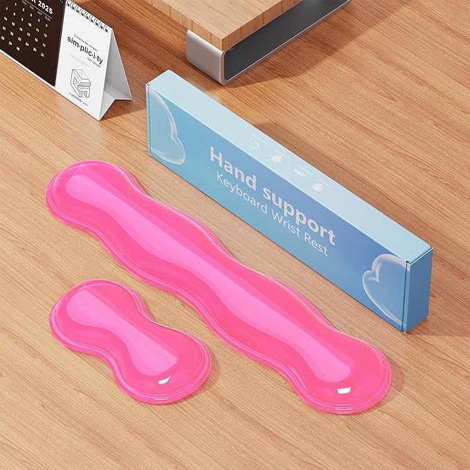 Gel Keyboard and Mouse Wrist Rest Set, Comfort Ergonomic Wrist Support, for Wrist Pain Relief, Computer Keyboard Wrist Rest (Pink)