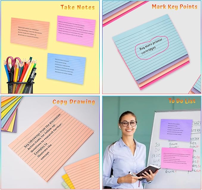 Lined Lined Self Stick 6 x 8 in Post,8 Pack Large Ruled Post Stickies,Ruled Stickies Super Sticking Power Memo Pads Strong Adhesive,Sticky Notes with Lines for Home,Office,School,50 Sheets/pad