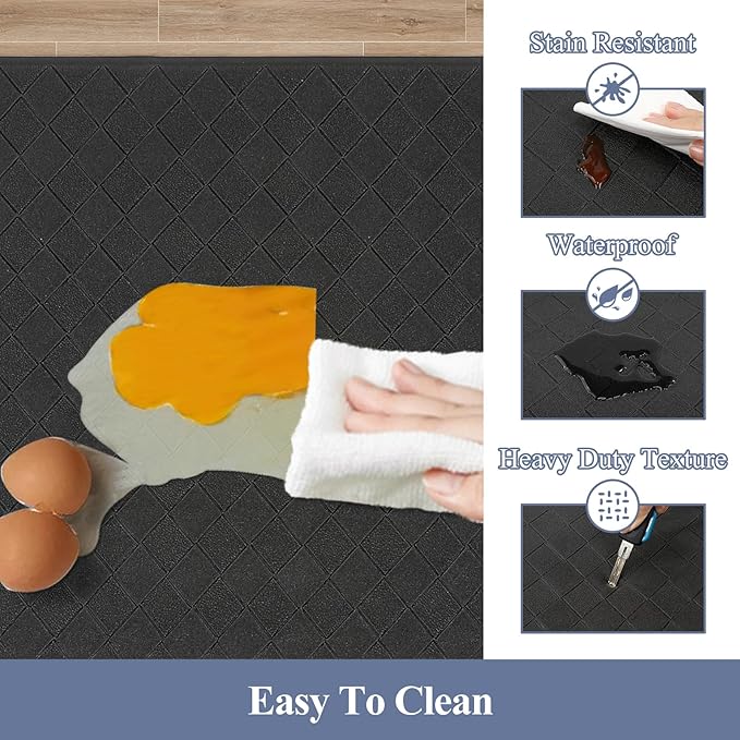 HEBE Anti Fatigue Kitchen Mats for Floor Set of 3 Cushioned Kitchen Rug Sets 3 Piece Non Slip Kitchen Rugs and Mats Waterproof Comfort Standing Mat Runner for Home Office,Sink,Laundry