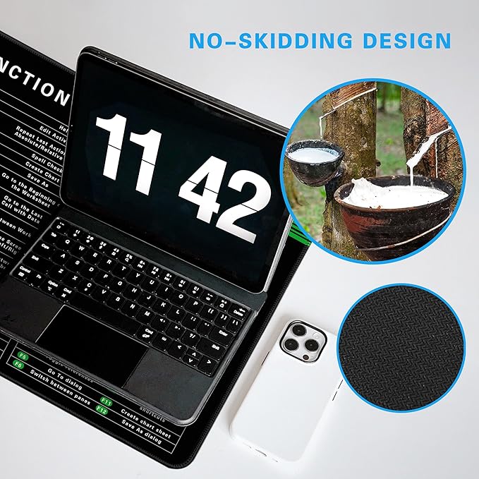 Excel Cheat Sheet Desk Pad, 31.5"x11.8", Waterproof Extra Large Excel Shortcut Mat with Stitched Edges, Anti-Slip Excel Mouse Pad for Office Desk, MS Excel/Word Shortcuts (Green Excel J)